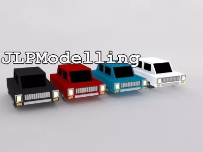 Low Poly Car four different colored trucks Free low-poly 3D model