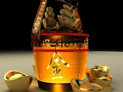 Chinese gold Ingot bucket 3D model