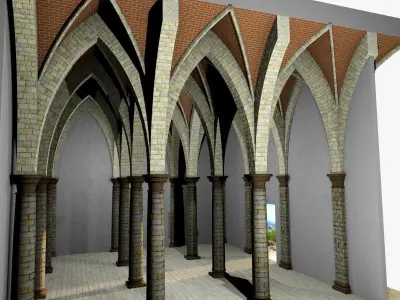 Vaulting 5-2 Gothic  500m spcd  with thin arches and thick curbs Low-poly 3D model