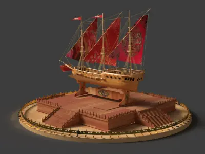 Chinese sail ship  Low-poly 3D model