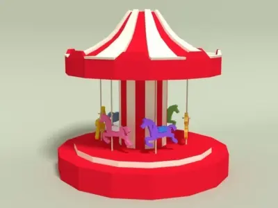 Low Poly Cartoon Carousel Low-poly 3D model