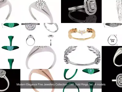 Modern Elegance Fine Jewellery Collection - 14K Gold Rings Set 3D Model Pack