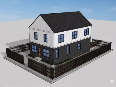 Modern Double-Story House 3D Model  3 Bed   SKP DWG ObJ Free 3D model