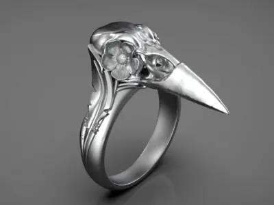 Skull crow ring 3D print model