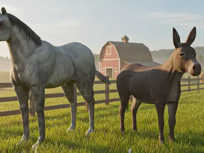 Horse and Donkey Low Poly Low-poly 3D model
