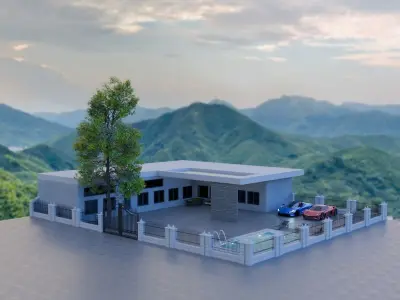 Modern villa with swimming pool V2 3D model