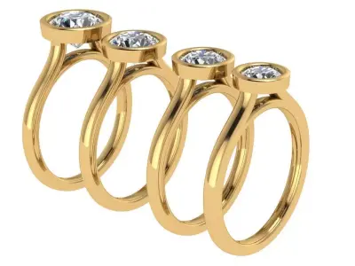 bezel setting round diamond ring set of 4  3D print model