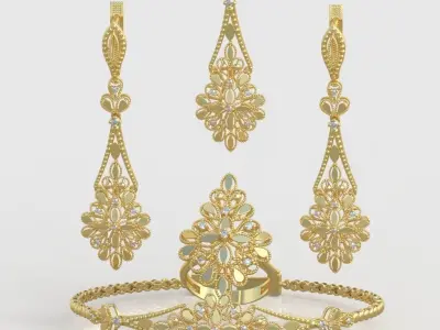 Ring Bracelet Earring and Pendant Set 3D printable model 0024 3D Model Pack