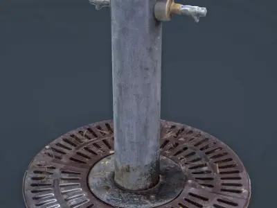 Fountain wooden pole with handle Low-poly 3D model