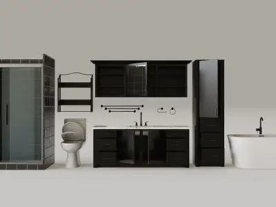 Dark Bathroom Set Low-poly 3D model