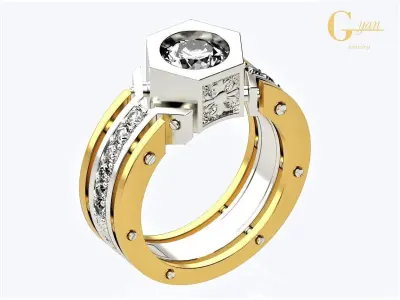 men signet male ring with stones 3D print model