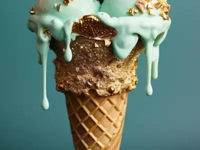 Luxury Mint Ice Cream 3D Gourmet Cone Flakes Dripping Low-poly 3D model