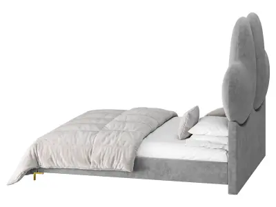 Elegant Blue Pine Wood Upholstered Panel Bed 3D model