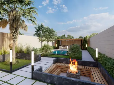 Modern Villa Landscape Backyard Design-pergola-pool Free low-poly 3D model