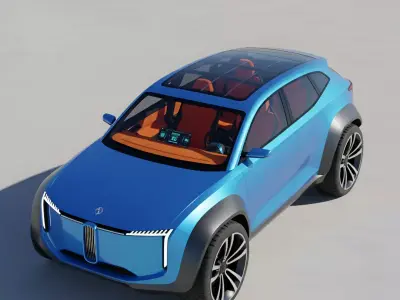 Futuristic Blue Electric SUV Concept Low-poly 3D model