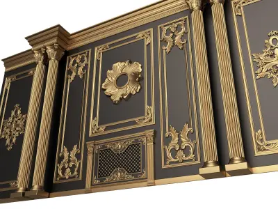 Boiserie Classic Wall with Mouldings 011 Black Low-poly 3D model