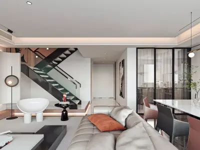 Modern living room dining room interior scenes 456 3D model