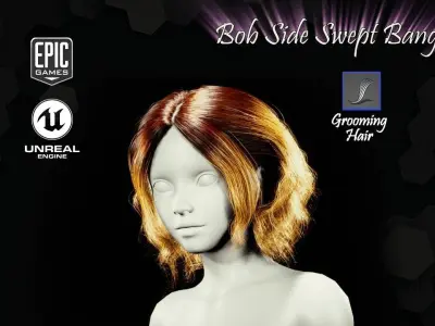Bob Side Swept Bangs  Unreal Engine 4 Low-poly 3D model
