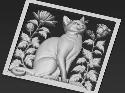 Cat and Flowers A31 3D print model