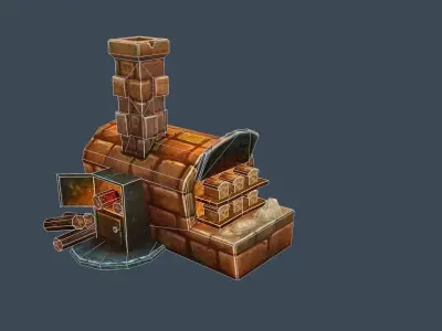Cartoon Old Brick Oven Furnace for Cooking Low-poly 3D model