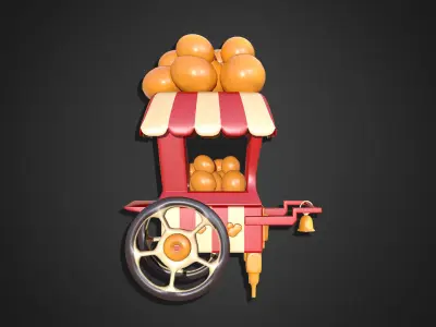 Asset - Cartoons - Food Popcorn Cart 3D model