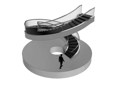 Spiral Stairs with Stringer Treads Railing Landing and Handrail 3D model
