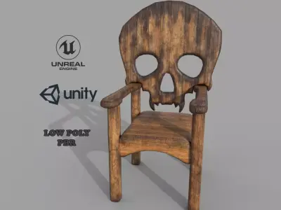 Wooden Skull Chair Low-poly 3D model