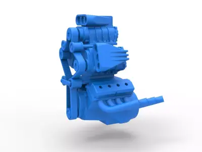 Engine V8 with triple supercharger V4 Scale 1 to 25 3D print model