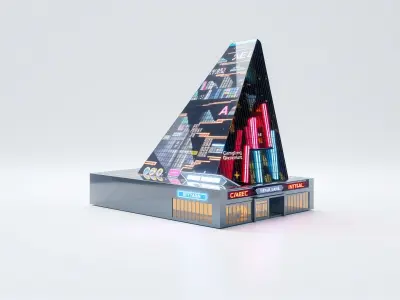Futuristic Neon Skyscraper Mirror Surface model pack Low-poly 3D model