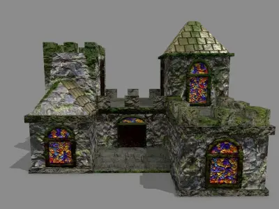 Castle with stained glass windows Low-poly 3D model