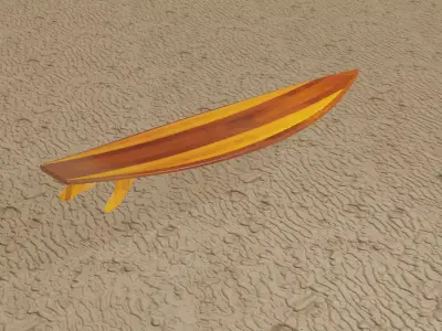 Wooden realistic surfboard Low-poly 3D model