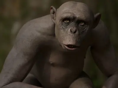 Rigged Hairless Chimpanzee Low-poly 3D model Low-poly 3D model
