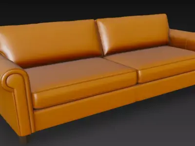 Modern Tan Leather Sofa 3D Model 3D model