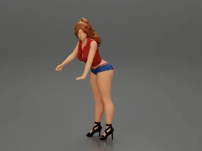 2 Sexy Girl in short putting gas in car at gasoline station 3D print model