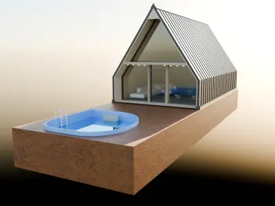 Suburban modern house wood and pool 3D model