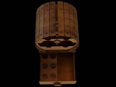 Barrel Wine Rack with Glasses 3D model