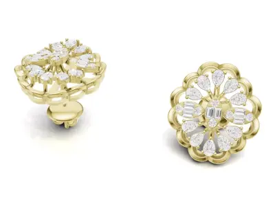 Cluster Diamond Stud Earrings With Pear and Baguette Style 3D print model