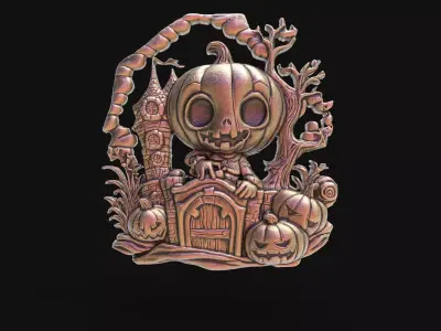 haloowen pumpkin with home 3D print model