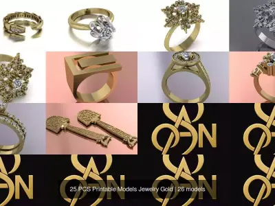 25 PCS Printable Models Jewelry Gold 3D Model Pack