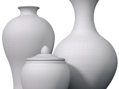 Chinese Style Porcelain Decorative Urn Vases Sakura 3D model