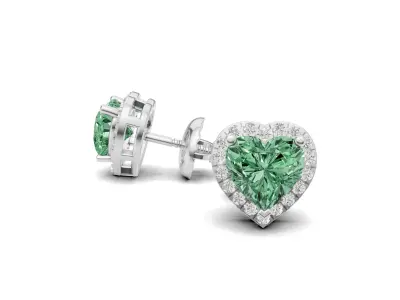 Heart Shape Pointer Diamond Stud Earrings 3D print model