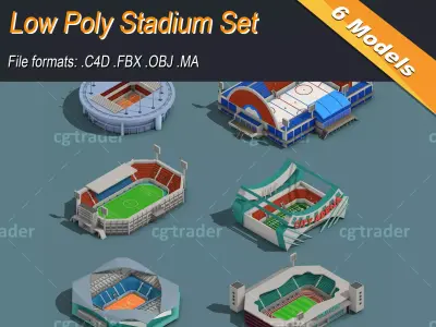 Low Poly Stadium Set Isometric Icon Low-poly 3D model
