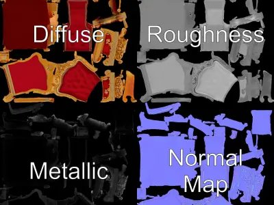 Ornate Throne Chair Model Pack for Royal Interiors Low-poly 3D model