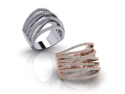 crossover pave setting jewelry ring 3D print model