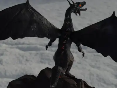 Black Red DRAGON lowpoly GAME READY Low-poly 3D model