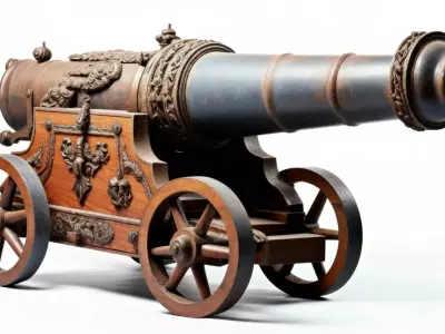 CATAPULT GUILLOTINE CANNON AND MEDIEVAL SOLDIER 3D model