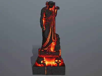 statue 5 with flames Low-poly 3D model