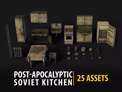 Abandoned Kitchen Furniture Pack - 25 Ruined Game-Ready Props Low-poly 3D model
