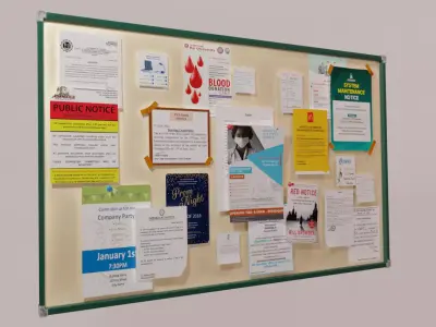 Notice board office wall notice board Low-poly 3D model