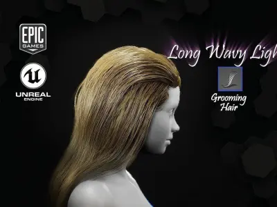 Long Wavy Light Hairstyle Groom For UE4 Low-poly 3D model